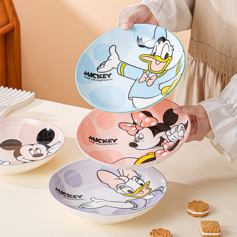 Star Mickey Ceramic Plate, Round Plate, Mickey Household Underglaze Color Plate, High Temperature Resistant Deep Plate, in Stock