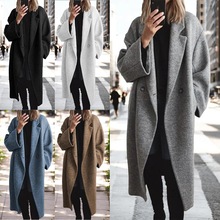 2025秋冬跨境欧美亚马逊独立站女装休闲时尚风毛呢长款风衣外套女