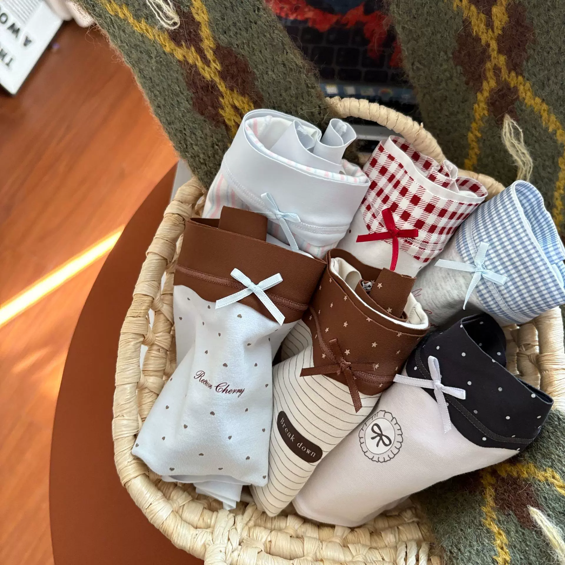 6196强推撞色复古可露丽清新纯棉印花少女中腰内裤包臀透气三角裤