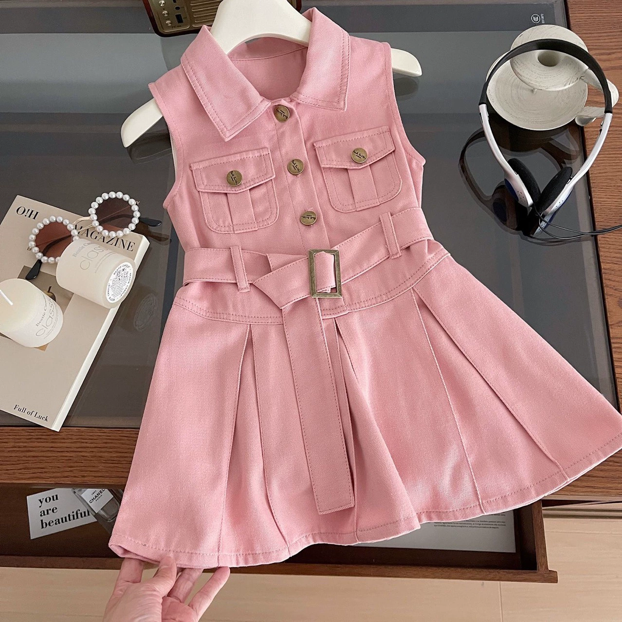 Платье для девочек, лето 2025, новое детское платье без рукавов в корейском стиле, платье принцессы, модное летнее джинсовое платье, модное