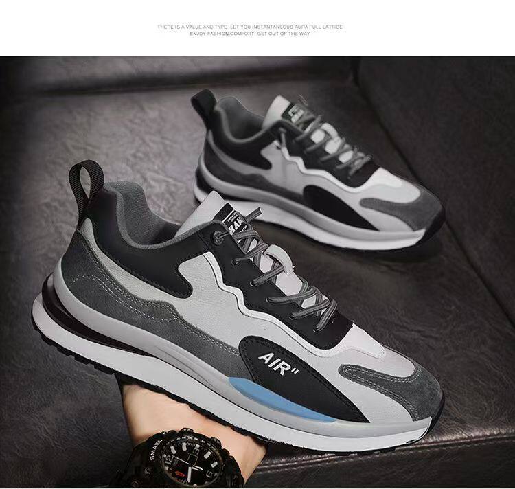 Giày thể thao nam da lì phối lưới đế dày kiểu sneaker thường ngày — H102 màu be, H102 màu trắng, H102 màu xám chi tiết 17