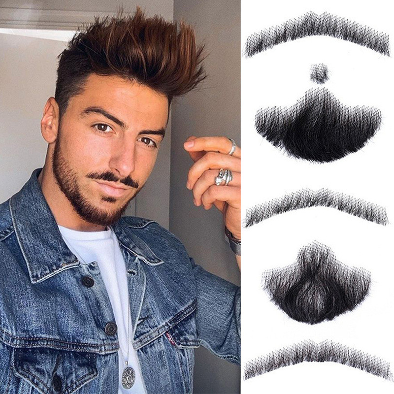 [Realistic and natural] Men can paste full hand-woven beard wig simulation hair performance film and television shooting props