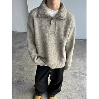春季美式复古翻领POLO衫卫衣情侣简约百搭休闲套头卫衣