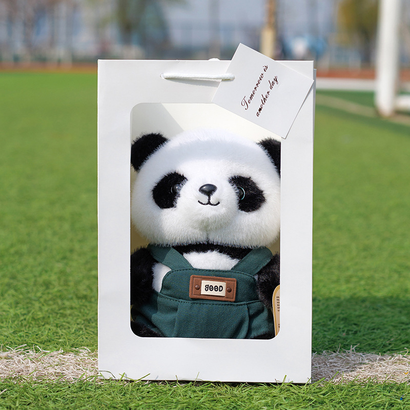 Green overalls panda [with gift bag]