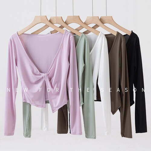 2024 Cross-border Yoga Top Women's Quick-drying Long-sleeved Cover-up Stylish Fitness Running Pilates Training Shirt
