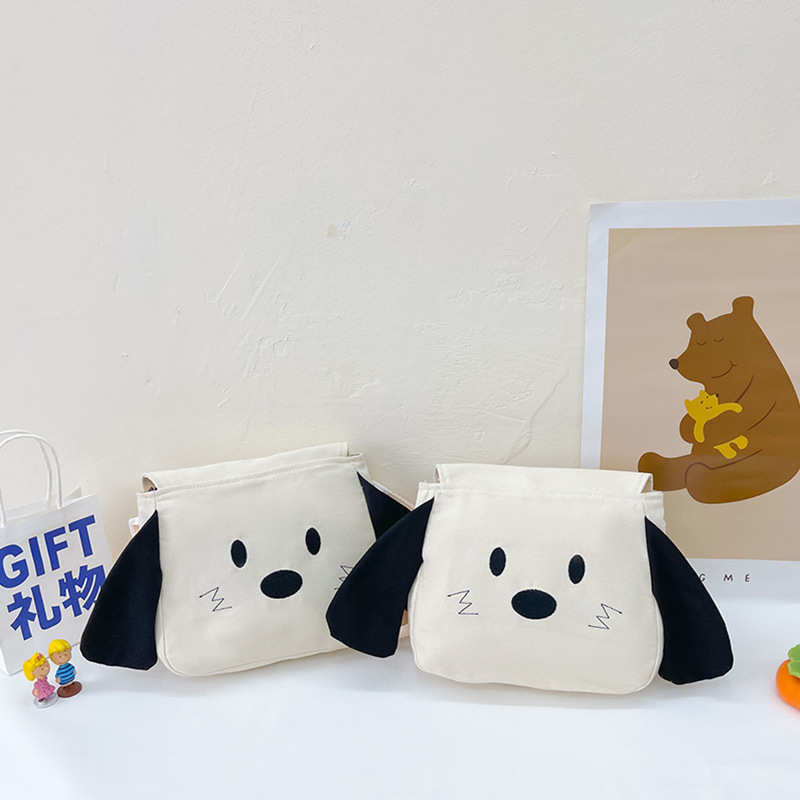 Spring and Summer New Ins Style Embroidered Dog Canvas Shoulder Bag, Cute Baby Single Shoulder Bag for Outdoors, Lightweight Small Backpack