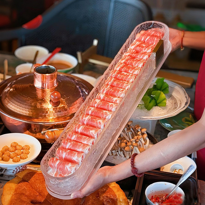 Creative transparent acrylic rectangular oval tableware, commercial tray for lamb rolls, special tray for hot pot beef Creative transparent acrylic rectangular oval tableware, commercial tray for lamb rolls, special tray for hot pot beef