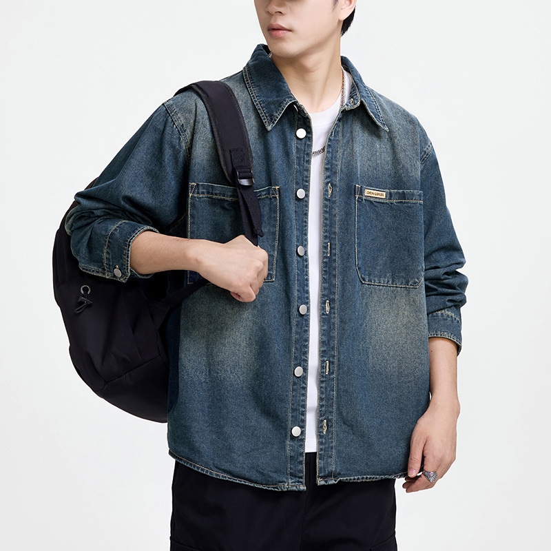 Men's Retro Denim Shirt, Loose Spring and Autumn Casual Long-Sleeved Shirt, American Trendy Washed Jacket, Versatile Top Men's Retro Denim Shirt, Loose Spring and Autumn Casual Long-Sleeved Shirt, American Trendy Washed Jacket, Versatile Top