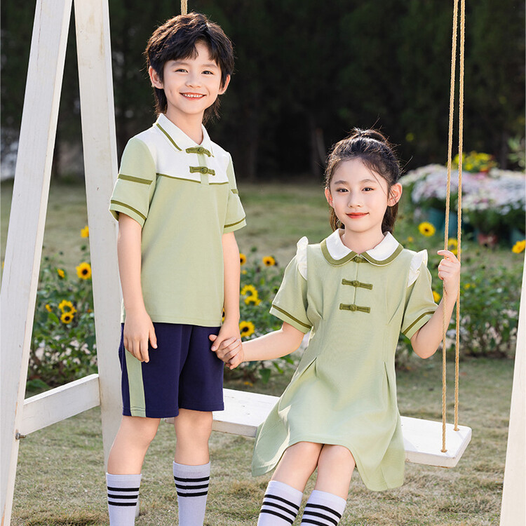 幼兒園園服夏季畢業照服裝小學生一二年紀學院風班服中國風兩件套