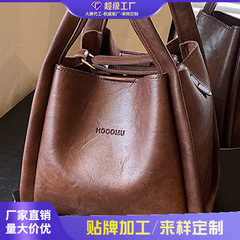 外贸高级感手提水桶包女2025新款时尚复古休闲单肩小众通勤斜挎包