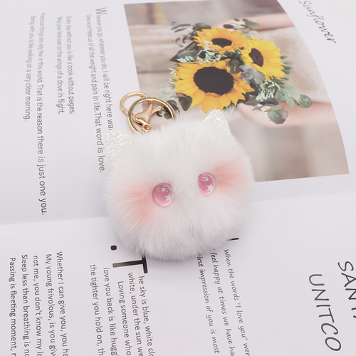 Girly Blush Cat Plush Keychain Cute Cartoon Doll Cat Hair Ball Pendant Handmade Girl Gift