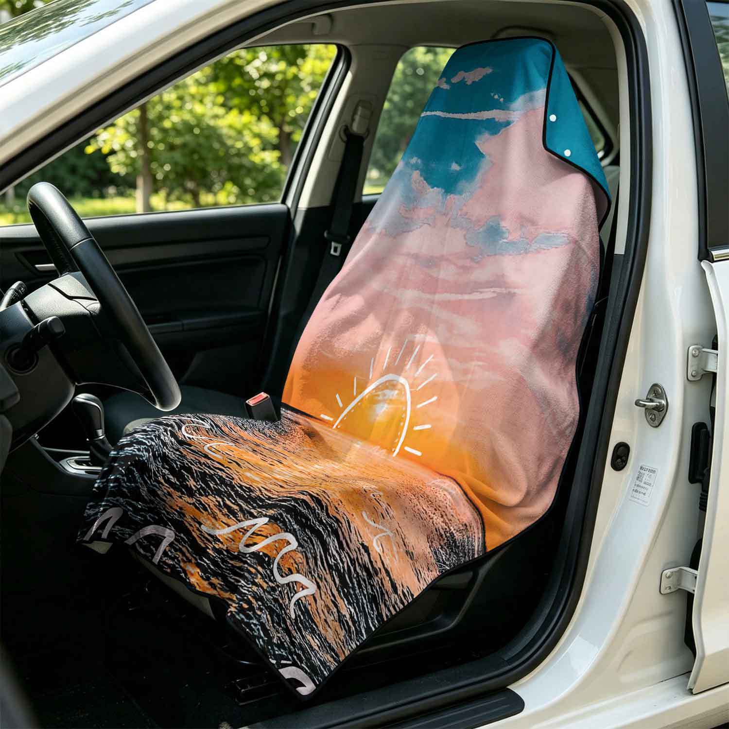 Printed bath towel and car seat cover 2-in-1, ultra-fine fiber outdoor beach and car dual-use universal seat cushion