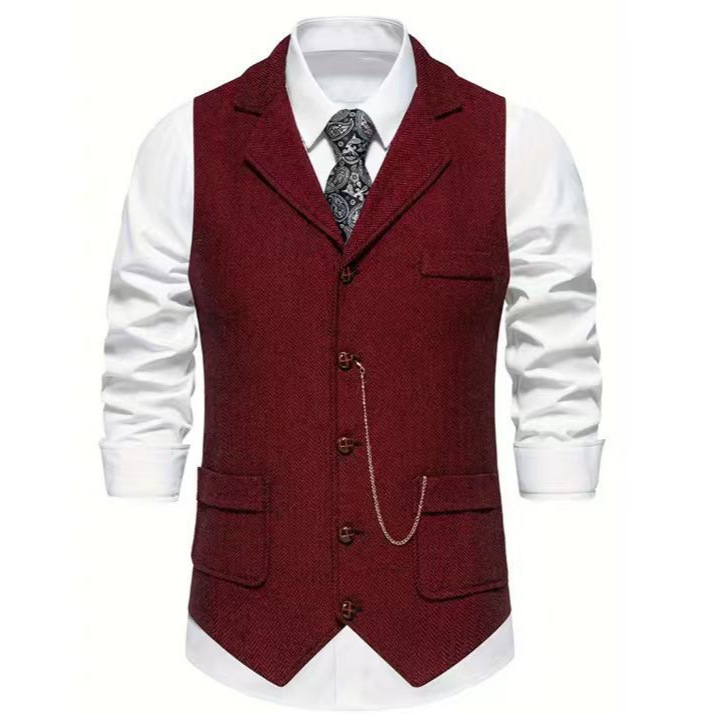 2024 Spring Foreign Trade New Men's Casual Suit Vest European Size Men's Retro Lapel Chain Vest Vest 2024 Spring Foreign Trade New Men's Casual Suit Vest European Size Men's Retro Lapel Chain Vest Vest