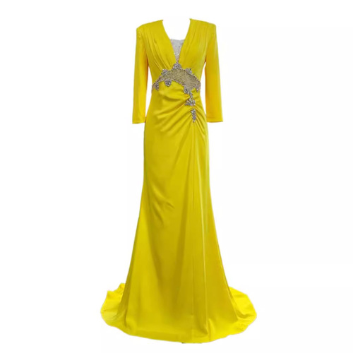 2025 New Arrival Mid-Length Sleeve Evening Gown for Banquets, Annual Meetings, Arts Exams, and Hosts—Slimming, Elegant, Simple, and Figure-Slimming Design for Autumn