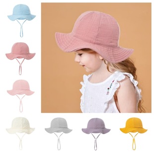 New Ins Baby Pure Cotton Basin Hat European and American Baby Ear Fisherman Hat Pure Color Kidsren's Sun Hat 3-12m