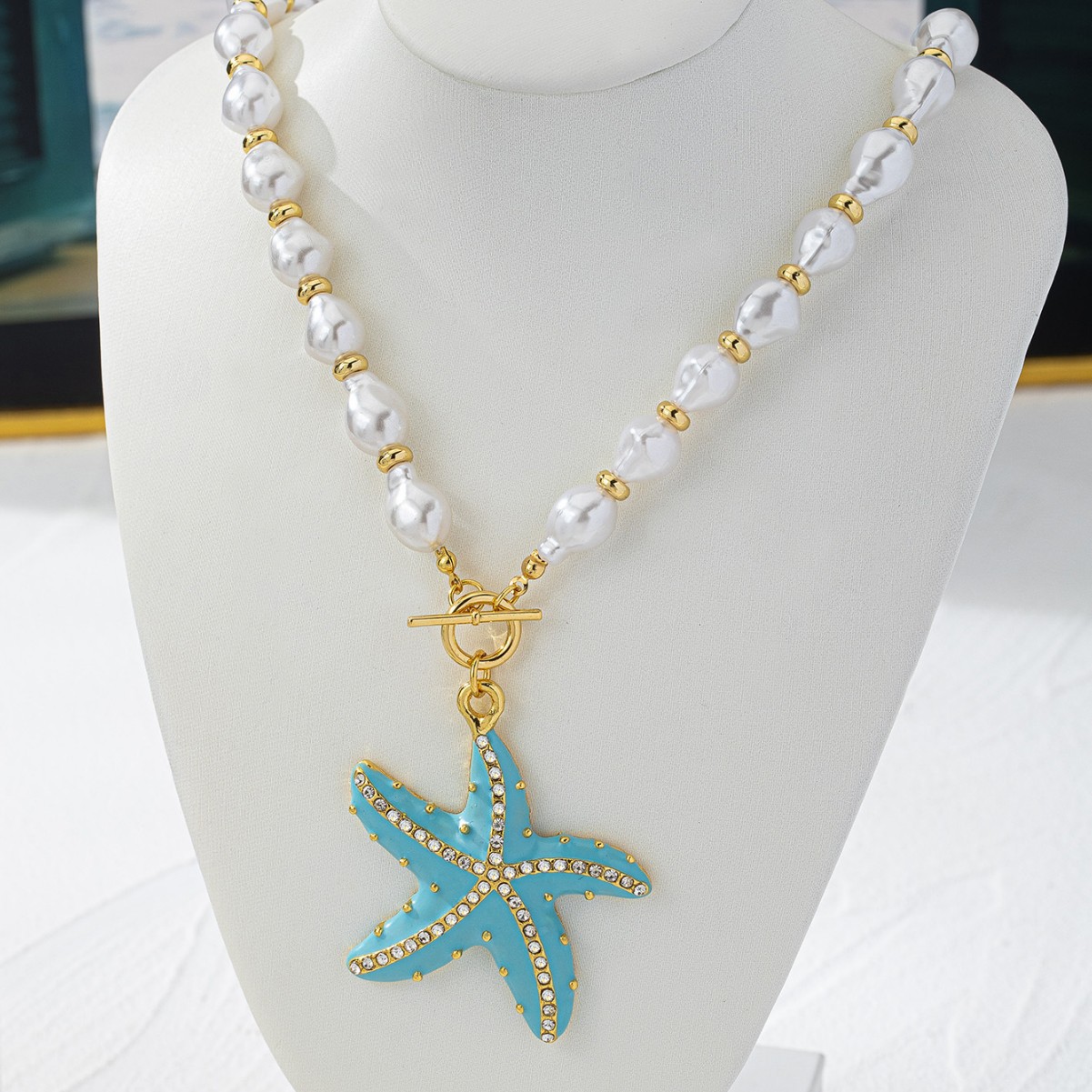 Starfish Marine Style Imitation Pearl Zinc Alloy Pendant Necklace Wholesale display picture 3