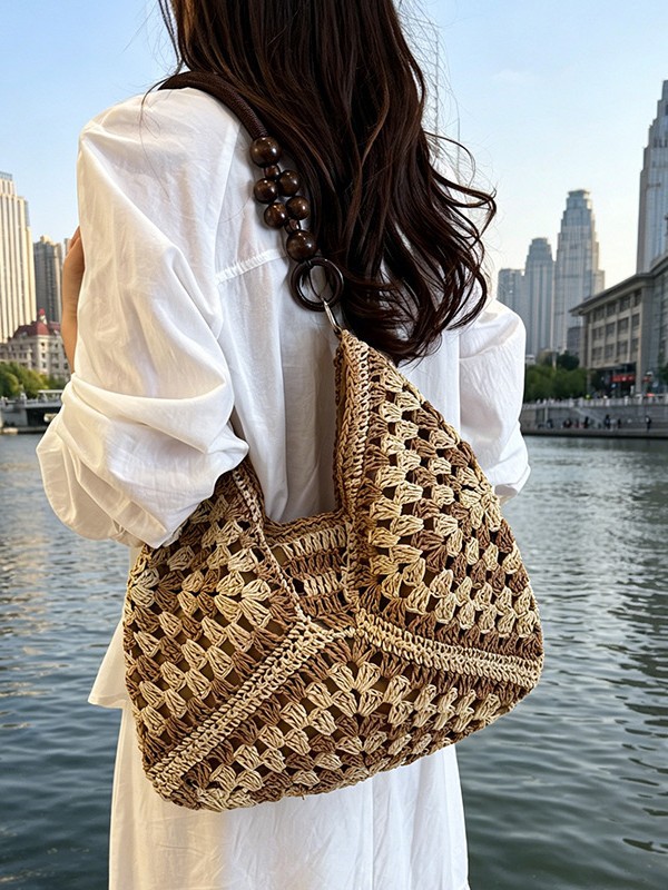 Bolsa de tejido de gran capacidad para mujeres 2026 nuevo verano de vacaciones en la playa bolsa de viaje simple bolsa de arte image 4