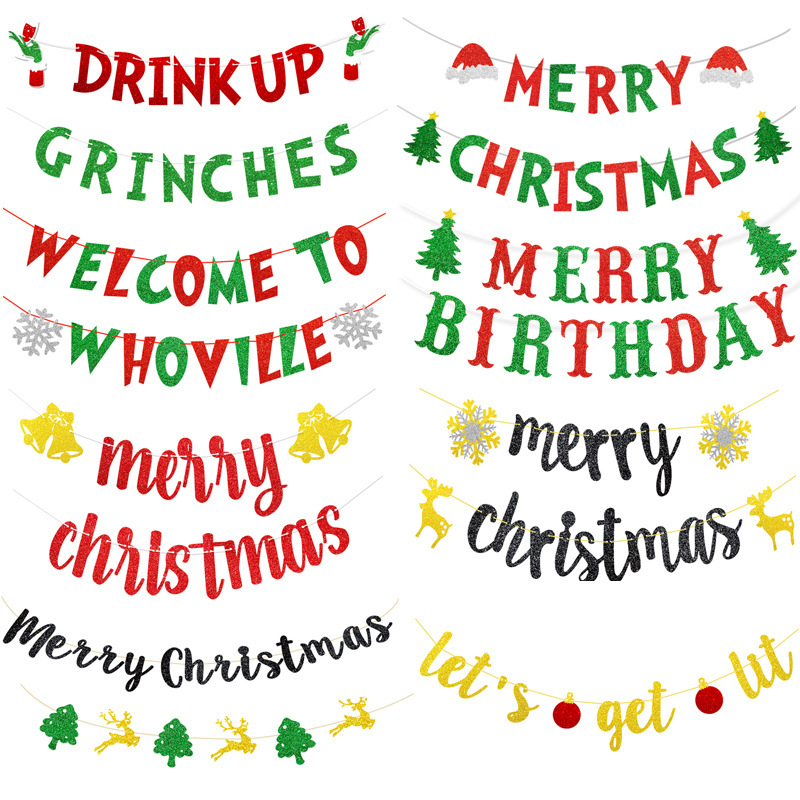 クリスマスフラグキラキラクリスマスバナー新年パーティークリスマス背景装飾用品写真撮影道具|undefined