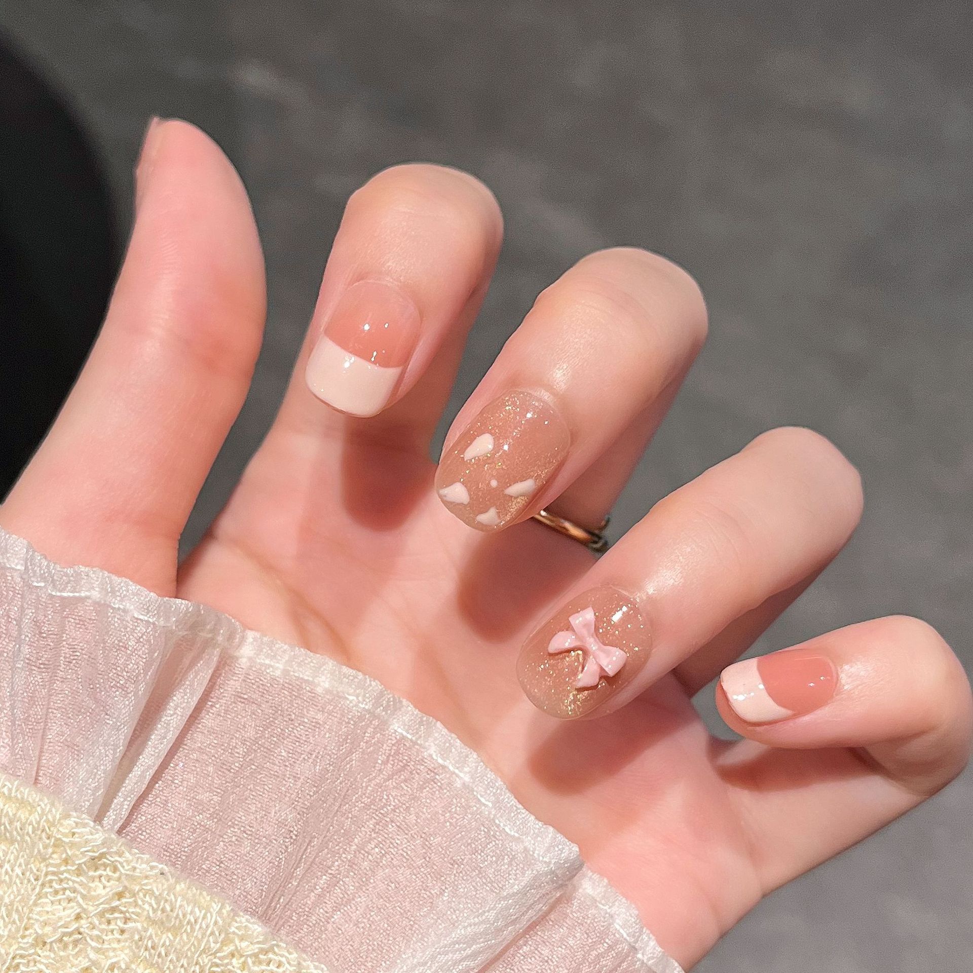 Uña hecha a mano corta pintada a mano pura manicure encantadora fresca de verano falso parche de uñas arco parche de uñas