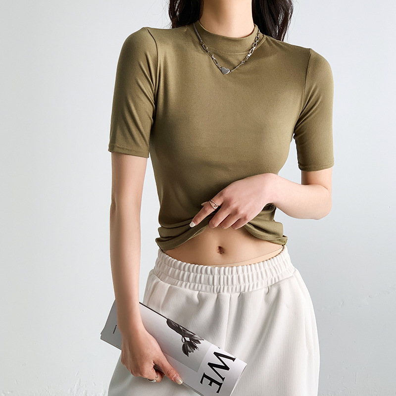 H525 春夏レディース5点小襟半袖Tシャツ薄手新作白ボトムシャツと中袖トップス|undefined