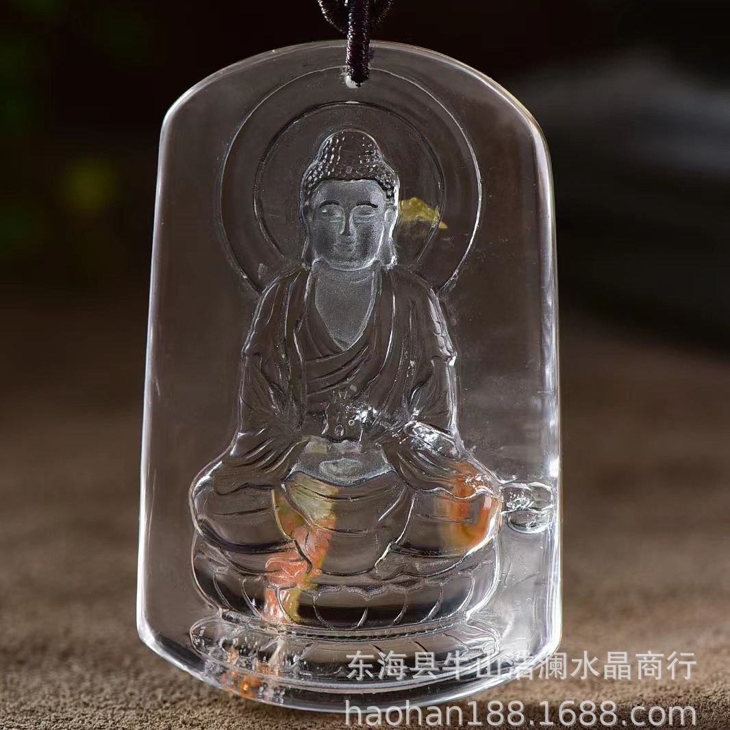 高档天然红胶花水晶大日如来佛祖生肖羊猴本命佛吊坠项链毛衣链