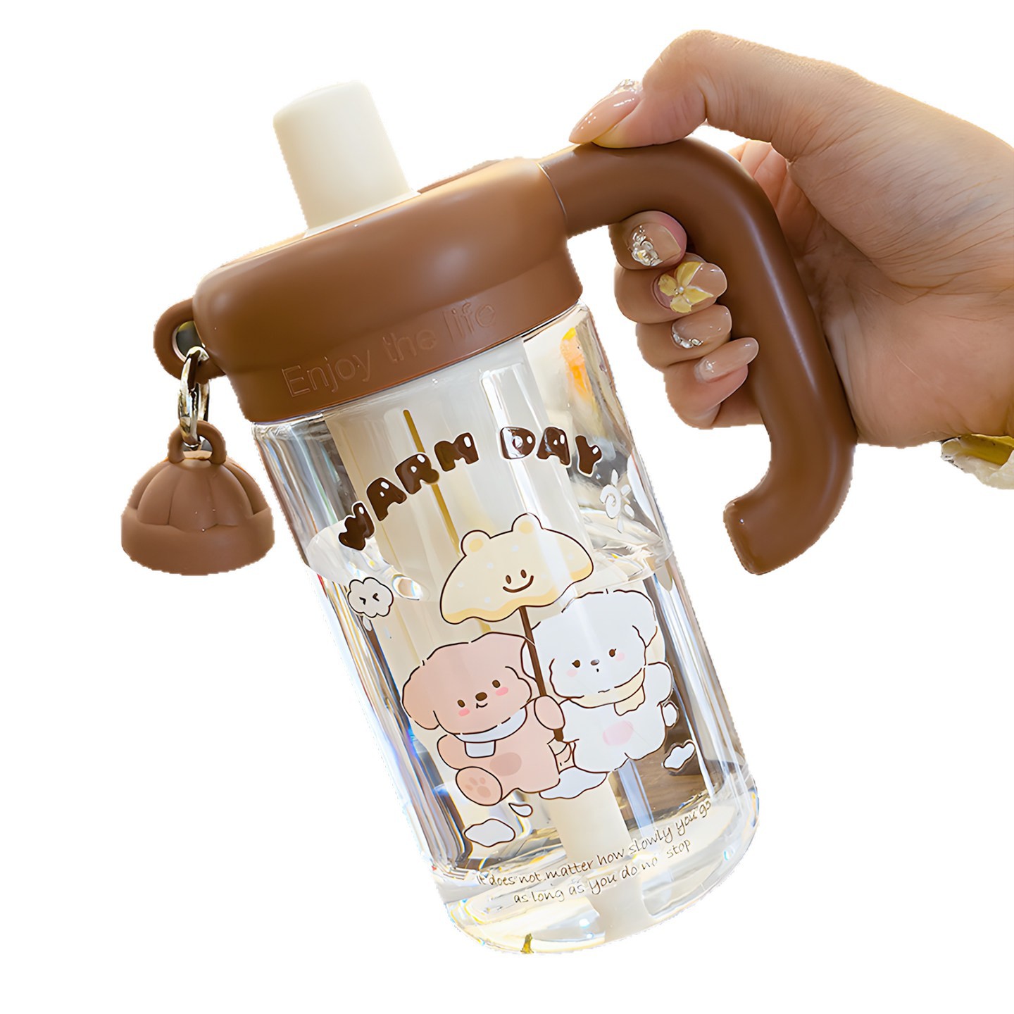 Taza de agua de oso para chicas de alto valor facial separación de té de agua de gran capacidad taza de hielo con mango taza de plástico PC lindo
