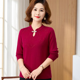 中老年女裝秋冬新款針織衫復(fù)古風(fēng)媽媽裝旗袍領(lǐng)套頭毛衣女廠家，女裝針織衫/毛衣，妃慕昵服飾