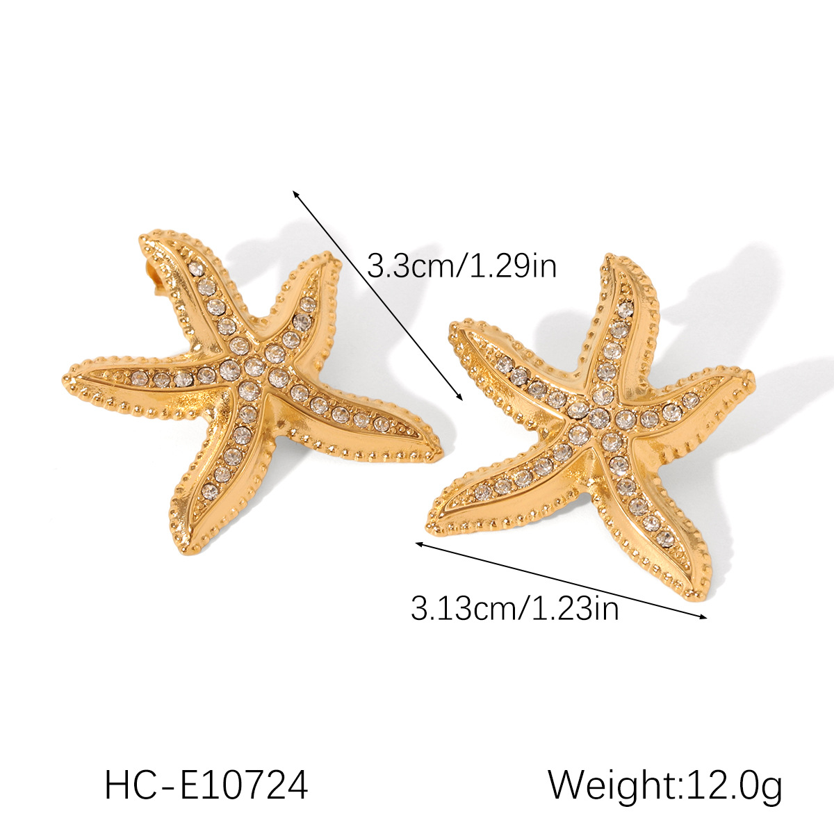 Pendientes de estrella de mar de acero inoxidable de alta calidad estilo marino europeo y americano pendientes de diamantes sin decoloración Pendientes de acero de titanio dorado de 18 quilates