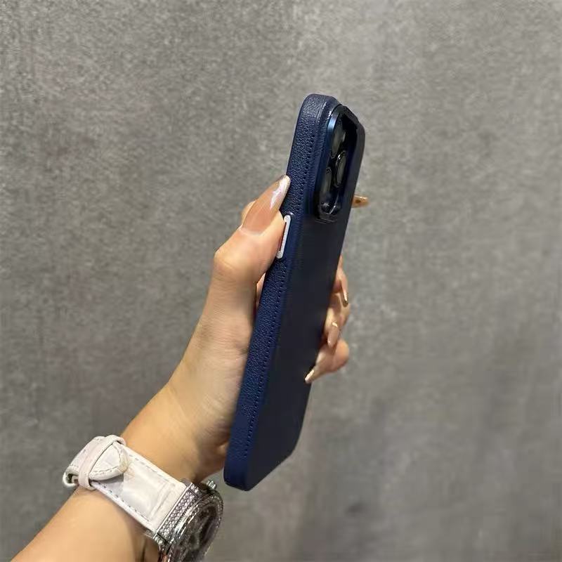 Patrón de lichi de color sólido simple para iPhone15 estuche para teléfono móvil de agujero grande 16ProMax 14 Apple 13 hombres y mujeres 16 duro