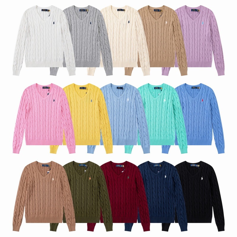 Ss Cross-Border Foreign Trade Rl Round Neck Solid Color Classic Pony Embroidered Logo Cable Knit Sweater for Men and Women Wholesale Trendy Ss Cross-Border Foreign Trade Rl Round Neck Solid Color Classic Pony Embroidered Logo Cable Knit Sweater for Men and Women Wholesale Trendy