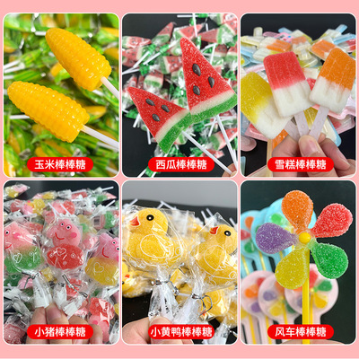 卡通棒棒糖软糖网红创意小黄鸭玉米糖果批发儿童分享零食烘焙装饰