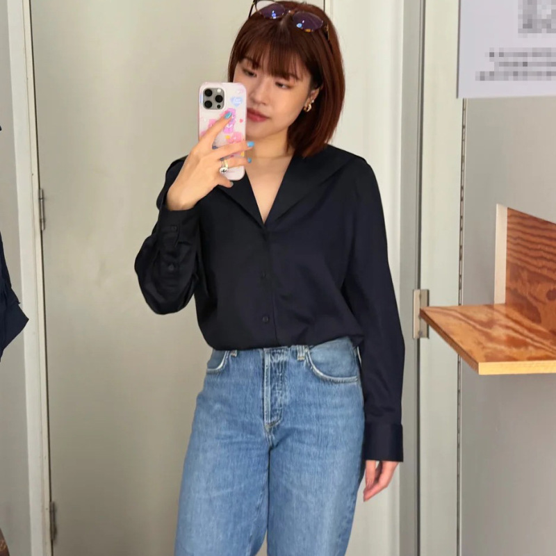 CS女装 棉质大翻领弧形下摆长袖衬衫女 2025年秋季衬衣1301879001|undefined