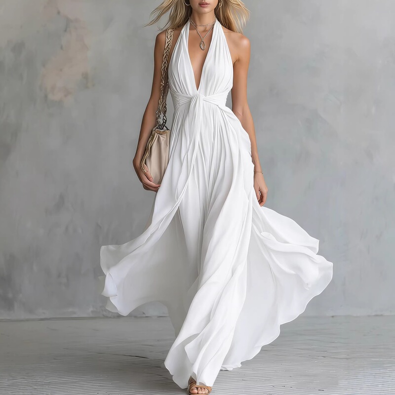 2026 Summer Hot-Selling European and American Cross-Border Women's Fashion Solid Color V-Neck Sleeveless Sexy Waist-Cinching Slimming Dress 2026 Summer Hot-Selling European and American Cross-Border Women's Fashion Solid Color V-Neck Sleeveless Sexy Waist-Cinching Slimming Dress