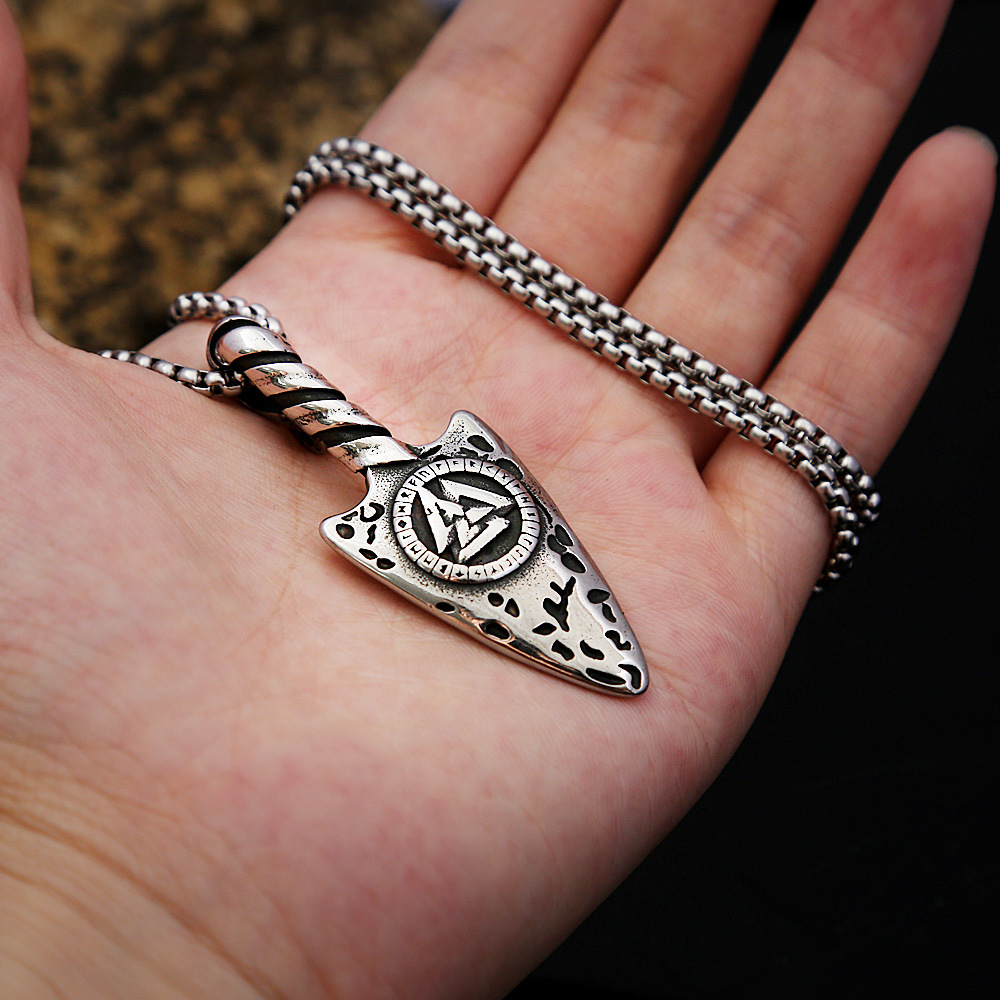 Men's Stainless Necklace Triangle Mark Viking Rune Titanium Steel Pendant Protector Nordic Jewelry_voghion.com