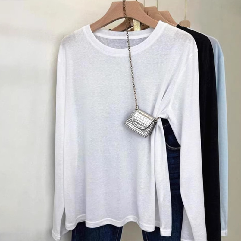Snowflake Cotton Lightweight Long-Sleeve T-Shirt for Women, Summer Mask-Style Base Shirt, Solid Color Sun Protection Cover-Up, Loose and Casual Top