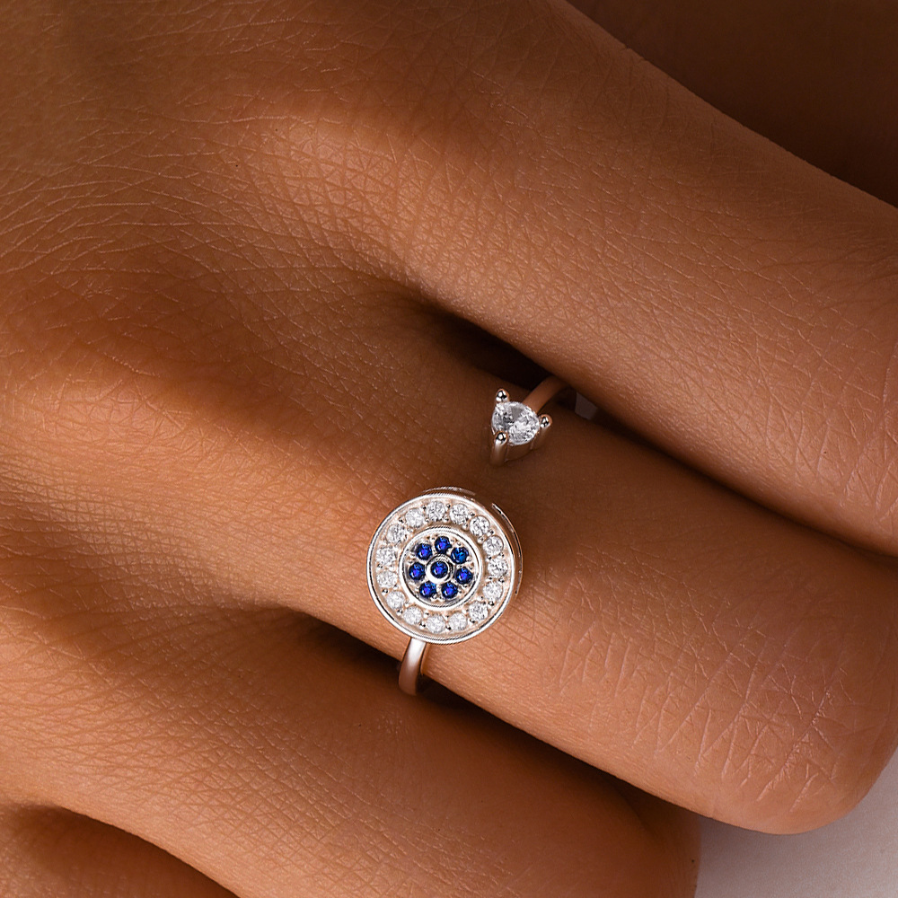 2g Weight Zircon Inlay Material Anxiety Ring, Open Rings Classification Adjustable Ring Size 1 Piece Quantity Daily Occasion 925 Sterling Silver Material Sun, Moon Pattern All Seasons Season Women's Gender Plating, Inlay Design Sweet, Shiny Style 925 Sterling Silver Zircon Sun Moon Open Rings Anxiety Ring 925 Sterling Silver Rings 11