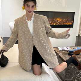 女装秋季套装2026秋冬季新款潮ins西服韩版洋气百搭小众V领花朵印