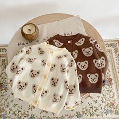2023 Autumn Baby and Toddler 0-3 Years Old Boys and Girls Bear Print Knit Long Sleeve Sweater Jacket Cardigan