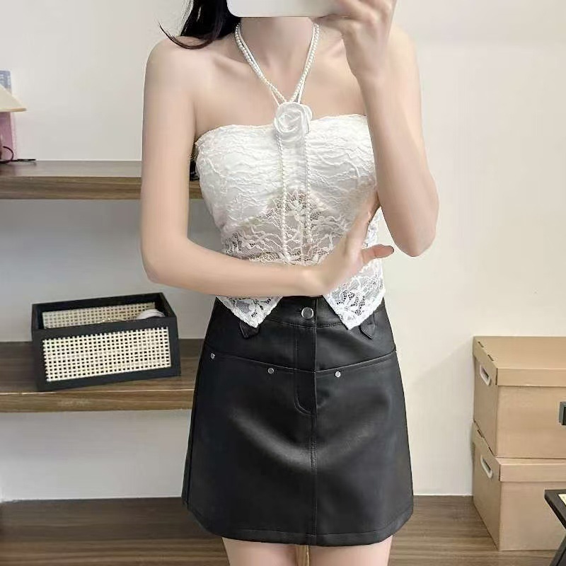 순수 섹시한 레이스 넥 튜브 탑 가슴 패드 스테레오 꽃 장식 섹시한 내부 튜브 탑