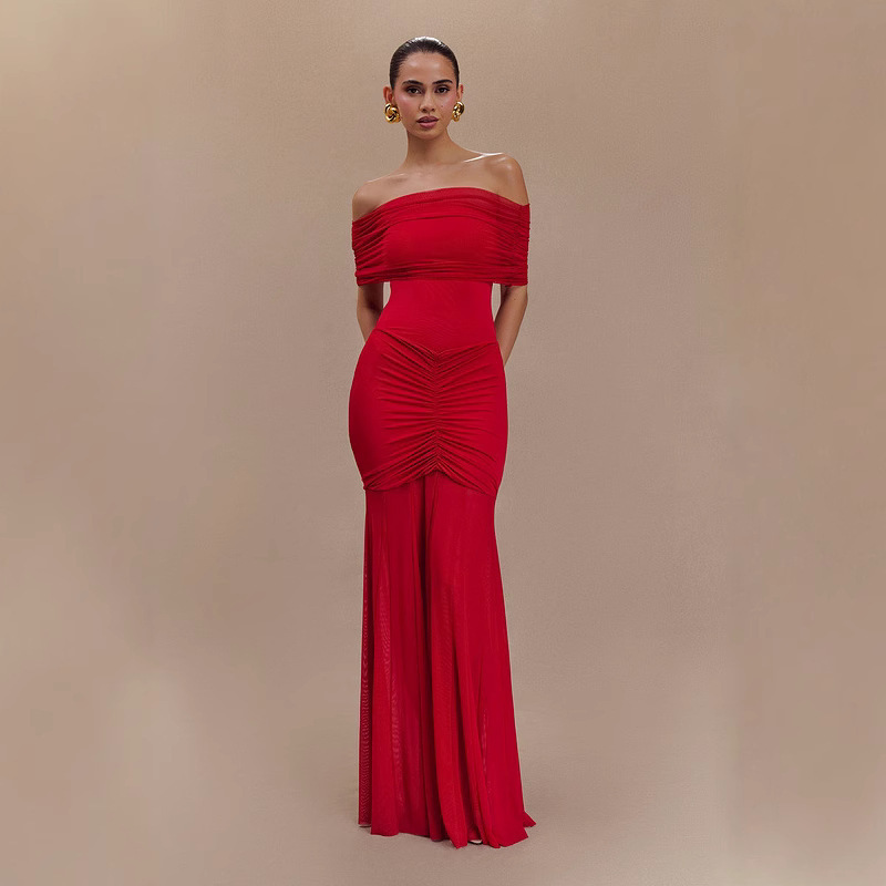 European and American Cross-Border Women's Tube Top Mesh Splicing Slim and Elegant Dress French Summer Dress 2025