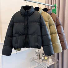 冬新款外贸小羊皮棉服立领气质短款抽绳保暖棉衣韩国小个子棉袄现