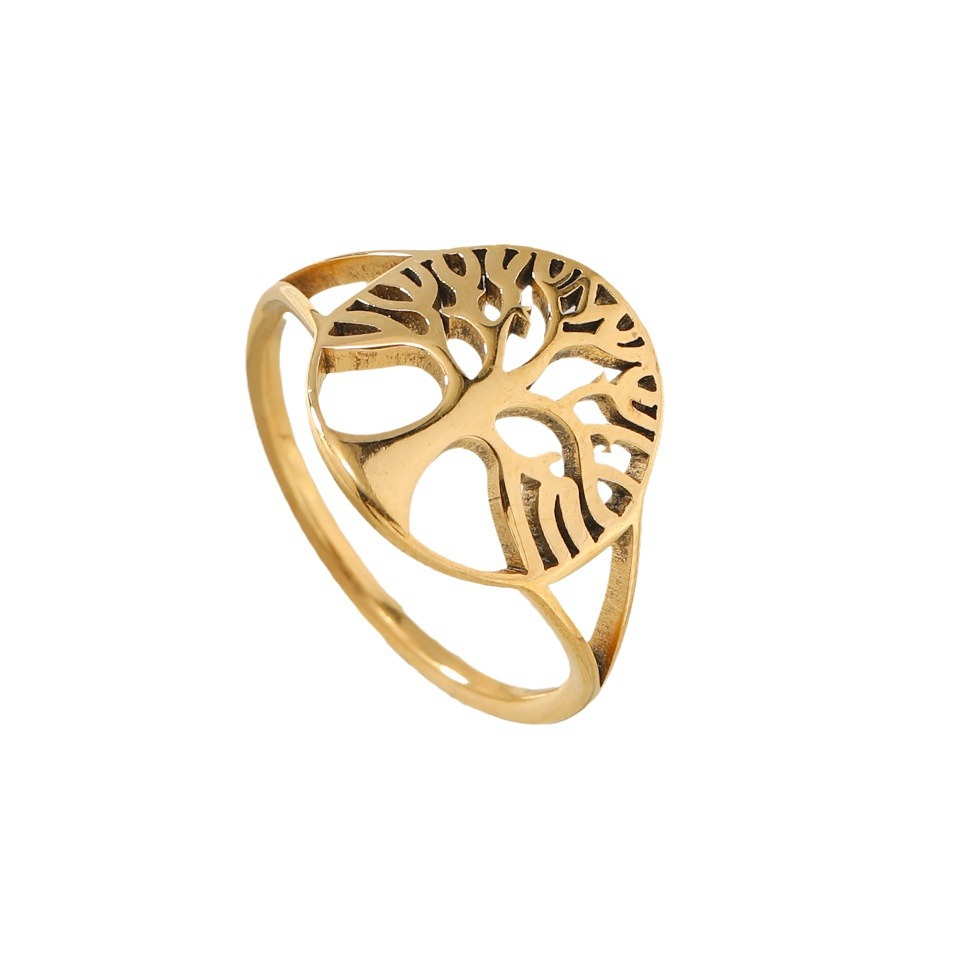 Suministro transfronterizo europeo y americano anillo de acero de titanio personalidad creativa hueco vida árbol pareja anillo de moda joyería fábrica image 6