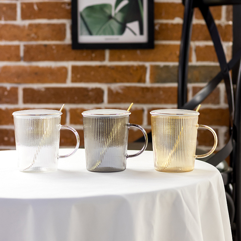 创意夏季高硼硅玻璃杯网红咖啡杯透明竖纹下午茶杯套装泡茶杯批发八月陶瓷详情4