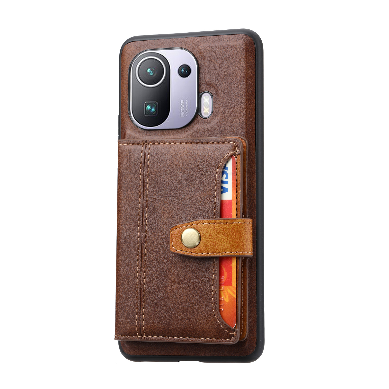 Funda para teléfono móvil Xiaomi 11pro con ranura para tarjetas externa, funda de cuero tipo billetera, funda de cuero 11pro = funda moderna con bloques de color
