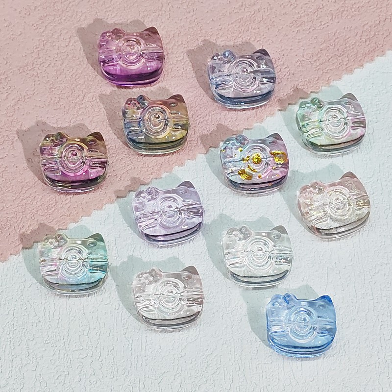 透明彩色琉璃配件卡通可爱凯蒂猫直孔串珠子DIY手链项链材料批发