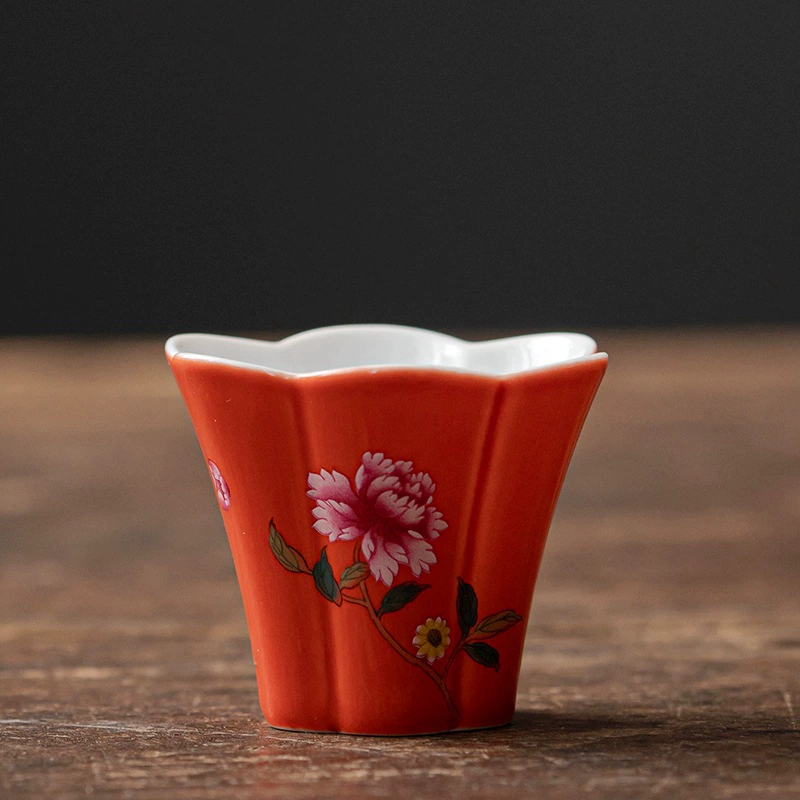 德鸿窑 Dielianhua flower mouth cup macaron glaze ceramic tea cup master cup female tea set tea cup drinking tea