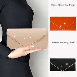 现货跨境电商欧美名媛新款简约漆皮手拿包金属V条宴会包婚宴包