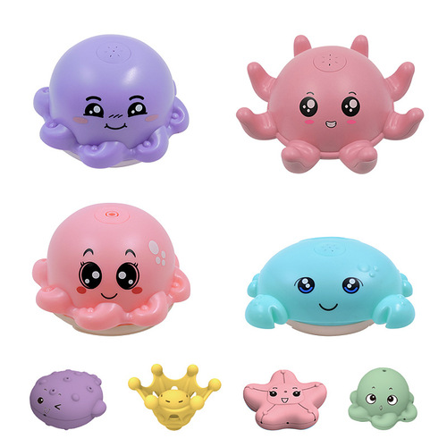 Cross-border cartoon electric water ball children's bathroom bath toy light sensor water ball spinning octopus water ball