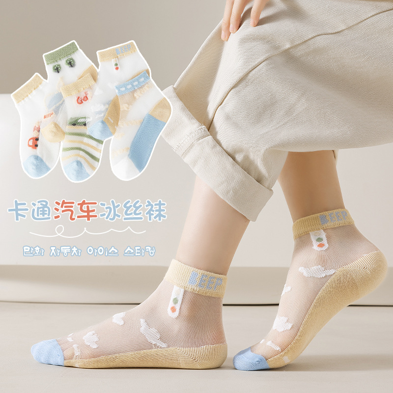 Spring and Summer new children's socks ultra-thin mesh breathable baby socks cartoon Ice Silk boys and girls cotton socks wholesale
