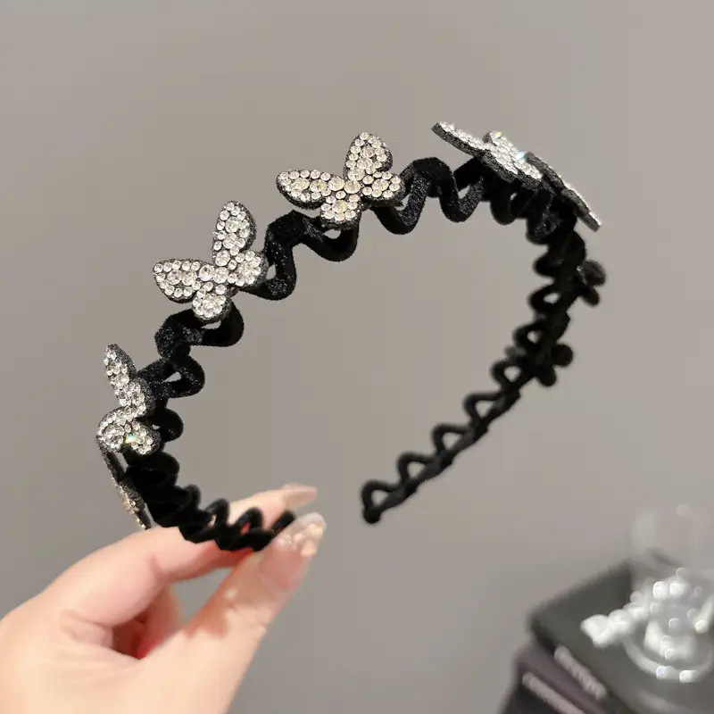 라인스톤 나비 머리띠 [실버] 1개